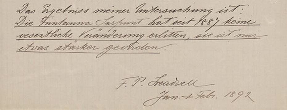Ausschnitt aus dem Bericht über die chemische Zusammensetzung der Funtauna Surpunt in St. Moritz für den Geologen Albert Heim, Januar 1892. ETH-Bibliothek, Hochschularchiv, Hs 401:302, S. 5