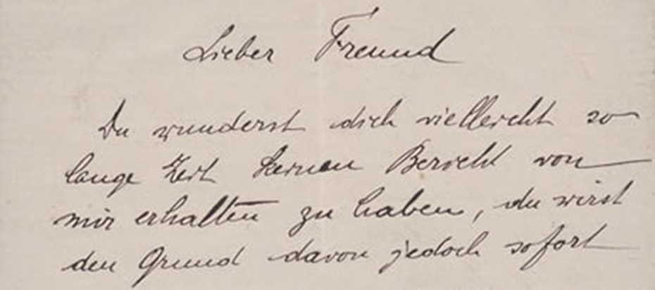 Ausschnitt aus einem Schreiben von Alfred Werner an Arturo Miolati (1869–1956) vom 13. Juli 1893, in dem er von seinem Berufungsverfahren an die Universität Zürich berichtet. ETH-Bibliothek, Hochschularchiv, Hs 373:9.