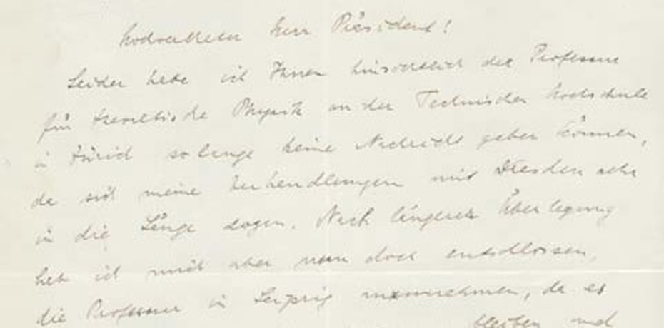 Brief Heisenbergs vom 3. November 1927 an den Präsidenten des Schweizerischen Schulrates, in dem er den Ruf an die ETH Zürich ausschlägt. Stattdessen kam Wolfgang Pauli nach Zürich. ETH-Bibliothek, Hochschularchiv, SR3:1927. Nr. 1747 = 1928. Nr. 93b/7