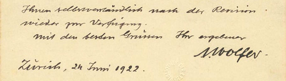 Postcard to the zodiacal light researcher Johann Friedrich Schmid-Bösch from June 24, 1922 . The ETH Library, University Archives,&nbsp; Hs 383:3189.