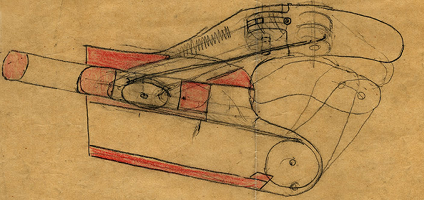 Construction sketch of Aurel Stodola for a hand prosthesi. Together with his assistant Gustav Eichelberg at ETH Zurich, Stodola constructed models of a hand prosthesis. The ETH Library, University Archives,&nbsp; Hs 496a:9.
