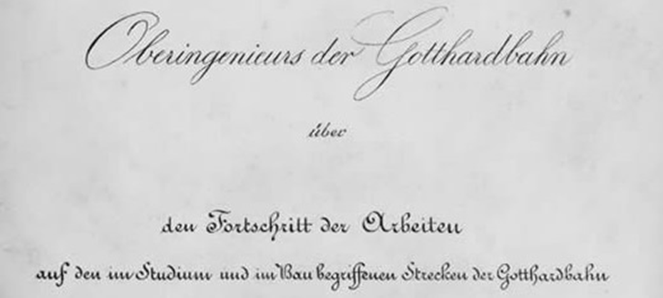 Report of the Chief Engineer of the Gotthard Railway in January 1876, written by Wilhelm Hellwag, document from the Gotthard Railway files. The ETH Library, University Archives, 3944 (Hs):1/32