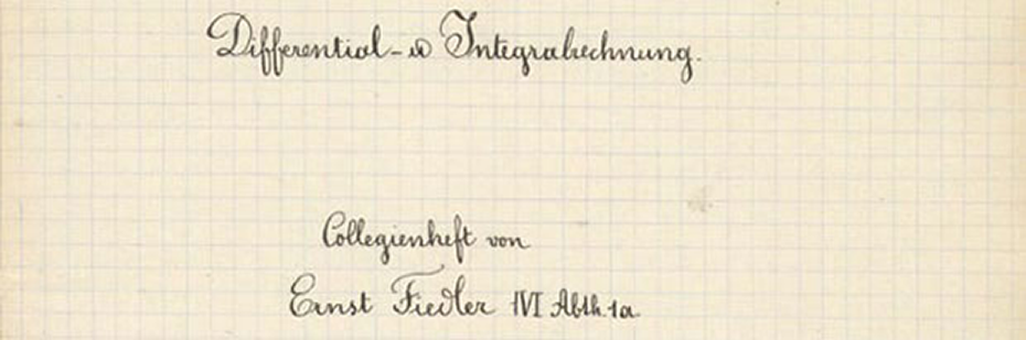 Cover of Ernst Fiedler's college exercise book with the shorthand transcript of the lecture &quot;Differential- und Integralrechnung&quot; given by Professor G. Frobenius in the wintersemester 1879/80 The ETH Library, University Archives, Hs 107:2