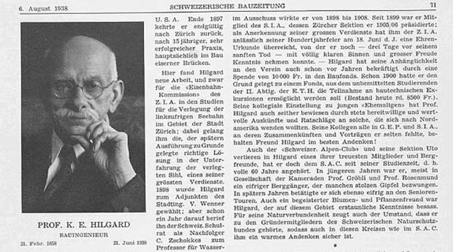 Nekrolog about Karl Emil Hilgard in the Schweizerischen Bauzeitung.