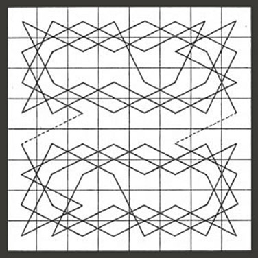 Black, squiggled lines on white squares