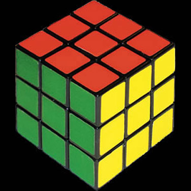 Cube with three coloured sides visible