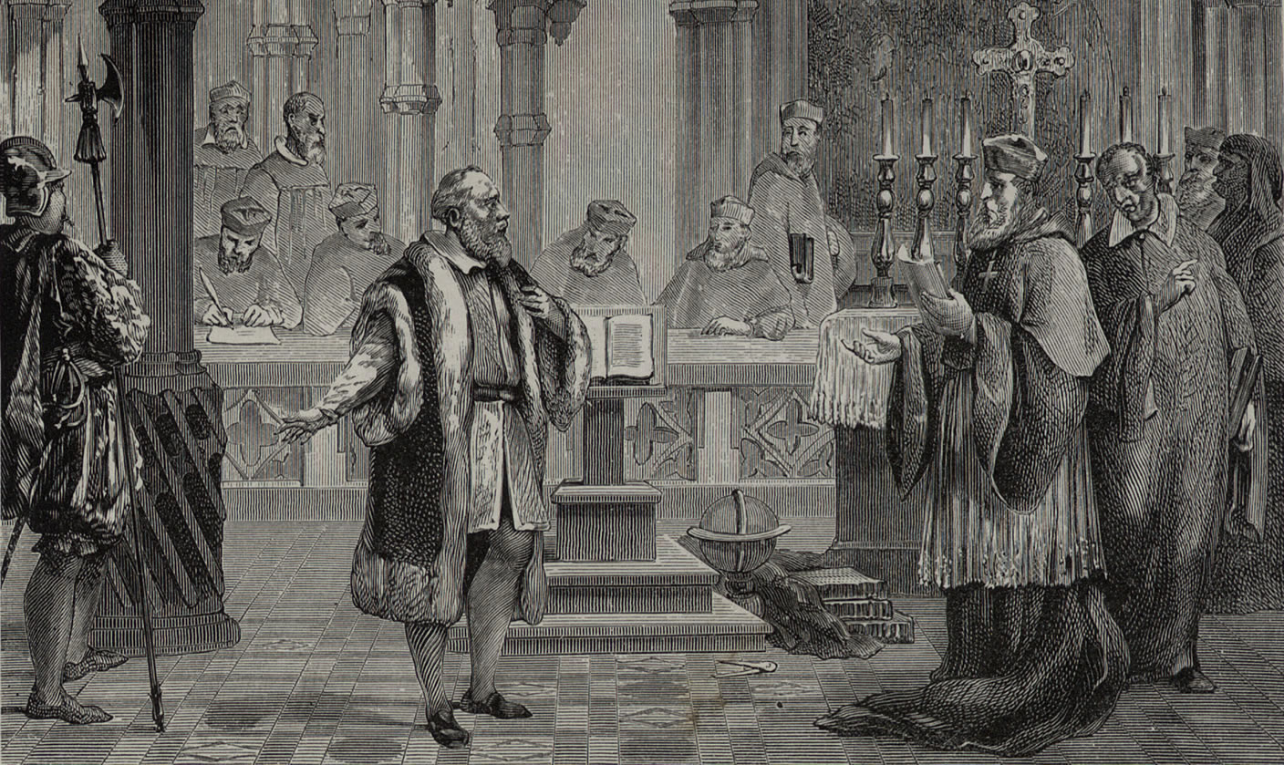 Galileo talks to the judges of the Holy Office