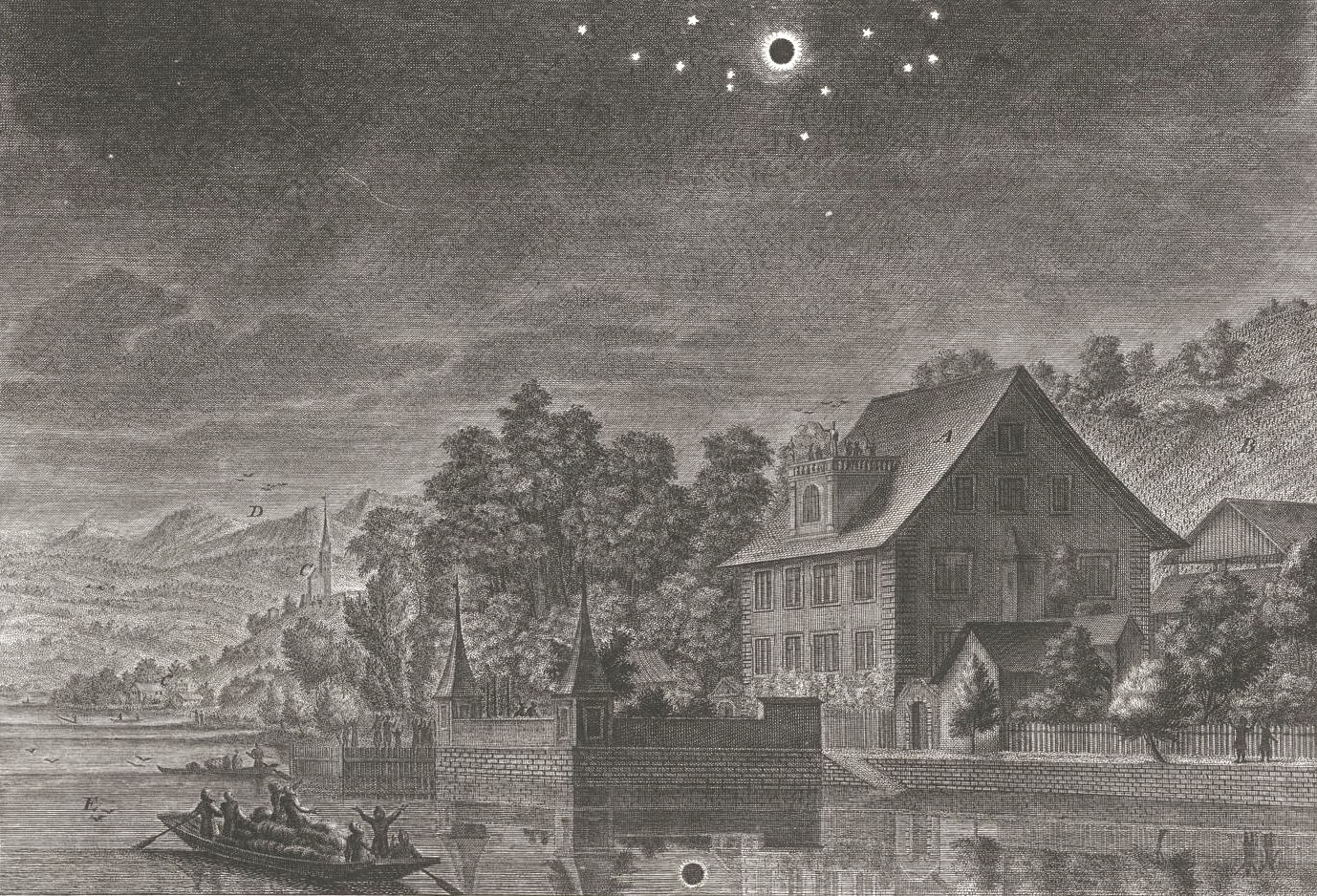 Drawing of a property during a solar eclipse