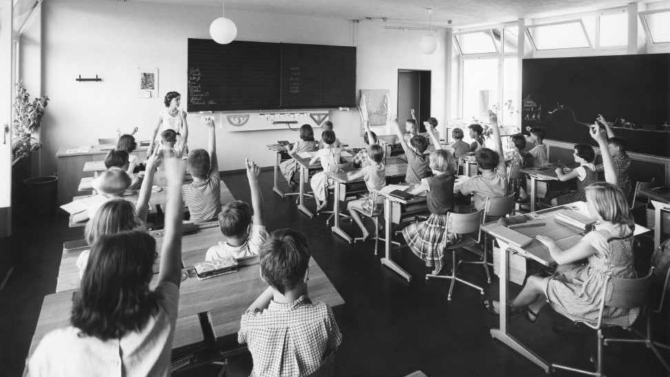 Classroom in block A, Zurich-Seebach, 1957.