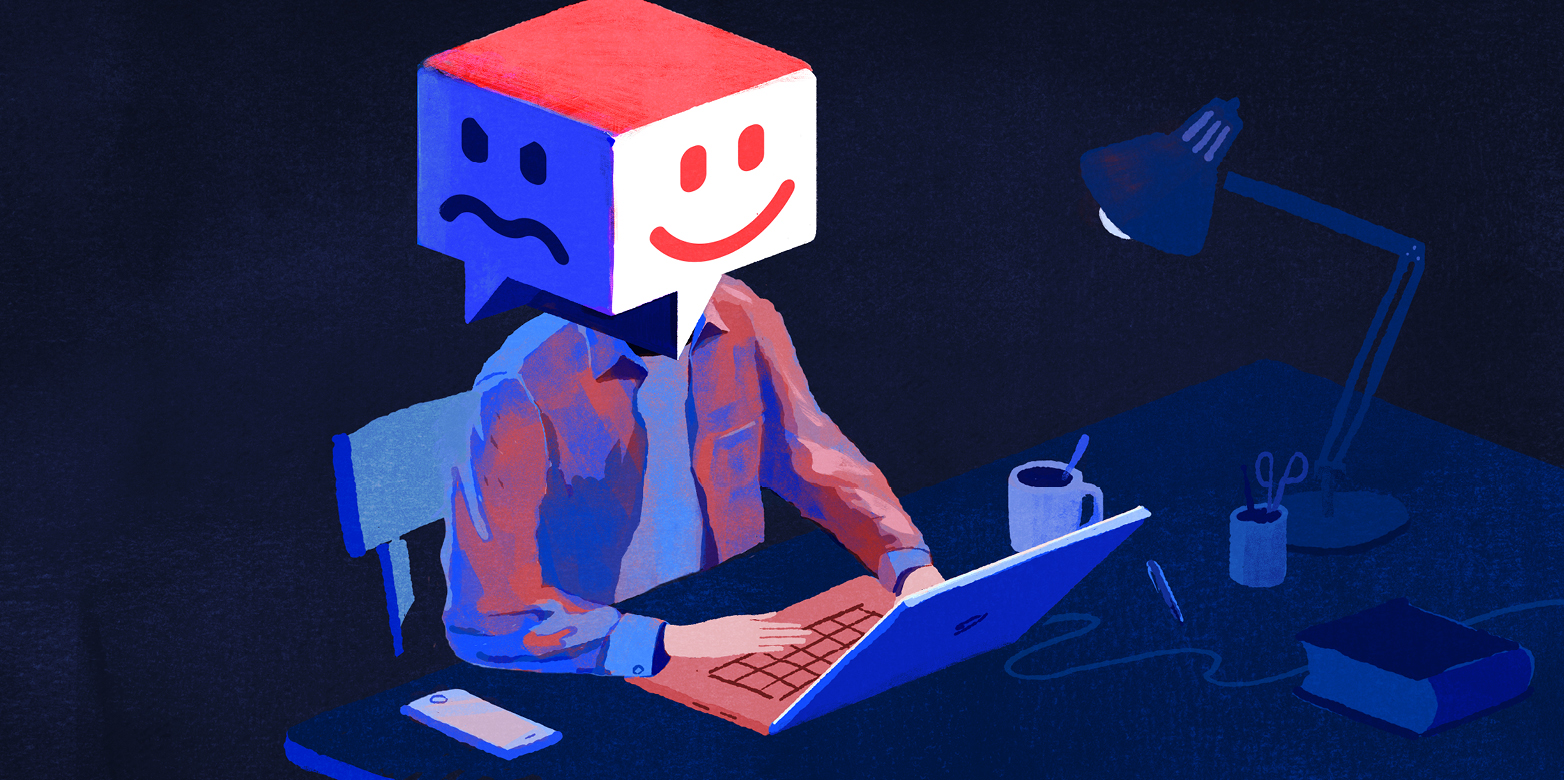 Person that sits in front of a laptop giving feedback