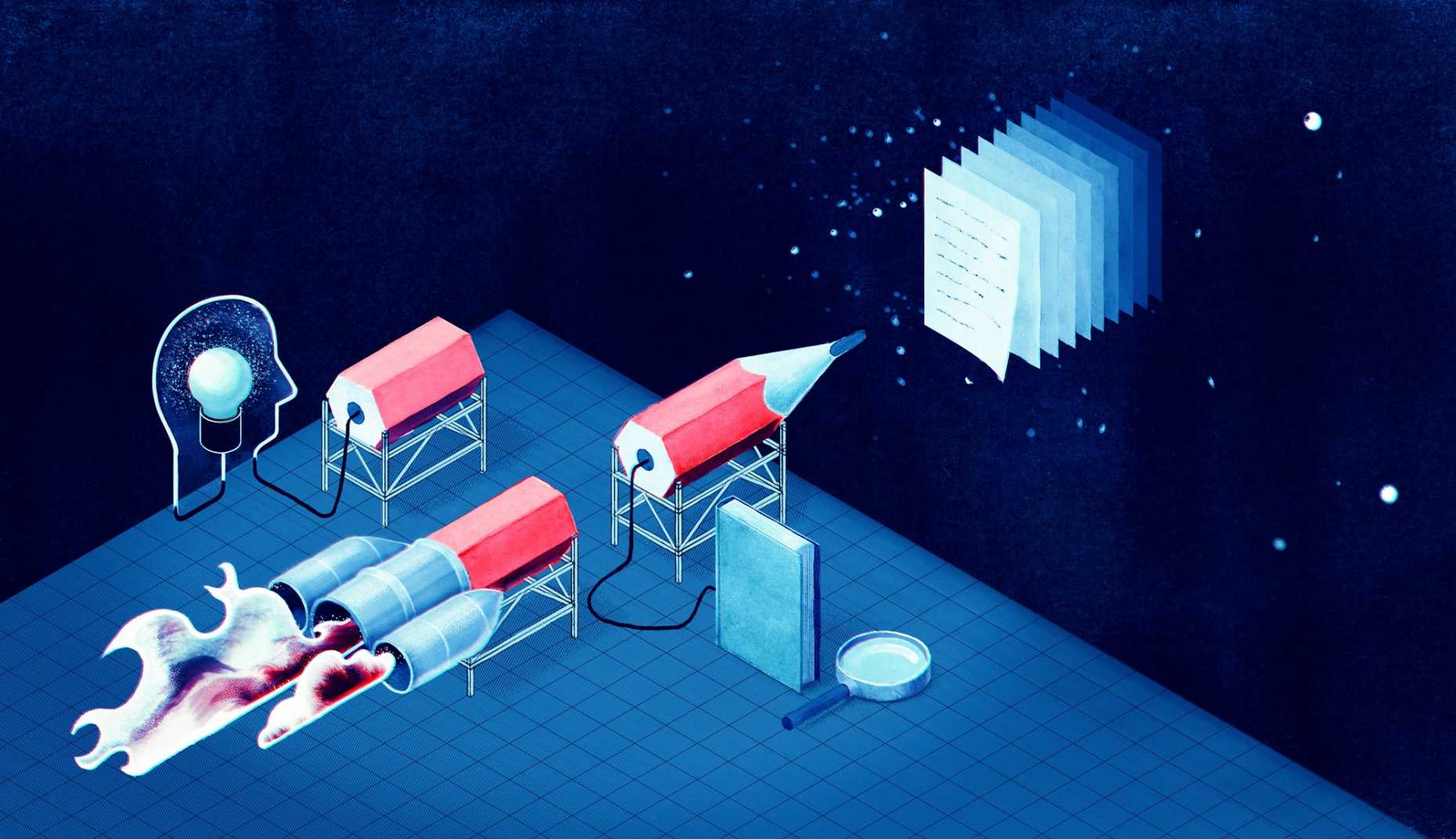Illustration von Bleistift als Rakete