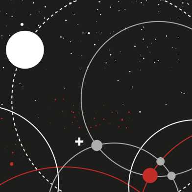 Ausschnitt des Kaleidoskop-Covers mit roten und weissen Ringen und Kreisen auf schwarzem Hintergrund