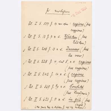 Liste mit Korrekturen zu «Der Zauberberg», 1924, A-​II-Msv 129