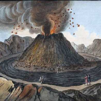 Gemälde vom Vesuv, der ausbricht mit Schaulustigen