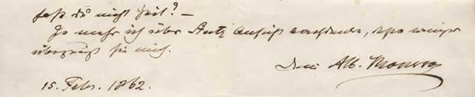 Brief von Albert Mousson an den Geologen Alfred Escher von der Linth vom 15. Februar 1862. ETH-Bibliothek, Hochschularchiv, Hs 4:1284