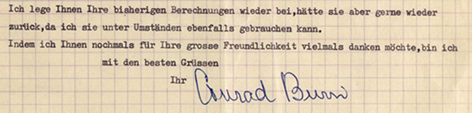 Aus einem Brief vom Jahr 1956 an Eduard Stiefel, Professor für Mathematik an der ETH Zürich ETH-Bibliothek, Hochschularchiv der ETH Zürich, Hs 200:15