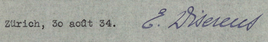 Eigenhändige Unterschrift unter Typoskript mit Konzept für die landwirtschaftliche Ausstellung in Bellinzona ETH-Bibliothek, Hochschularchiv, Hs 1155:1