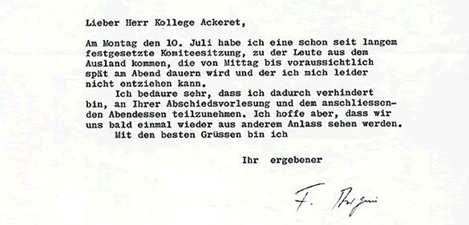 Brief von Fritz Borgnis an Jakob Ackeret, Professor für Aerodynamik an der ETH Zürich, vom 6. Juli 1967. ETH-Bibliothek, Hochschularchiv, Hs 553:83