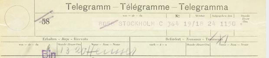 Telegramm mit der Benachrichtigung vom Gewinn des Nobelpreises 1939. (Hs_Unb_Ruzicka, Leopold)