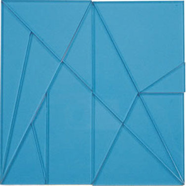 Blaues Quadrat, welches 14 verschiedenartige Körper vereint
